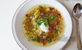 Суп из свежей капусты с мясом и сметаной
